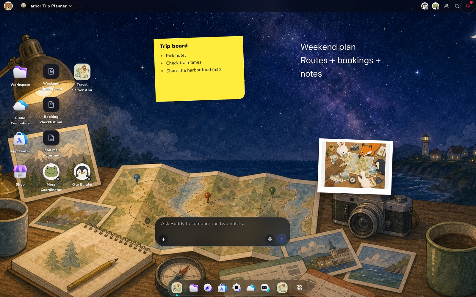 A travel community planning a weekend together on its Space desktop